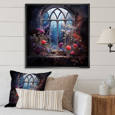 Floral Gothic Church Windows View I - Floral Window Wall Art