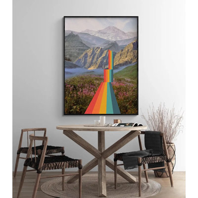 Rustic Retro Rainbow Grandma Cabin Living Room Decor, Vintage Mountain Nature Poster Print, Retro Rainbow Road Wall Poster