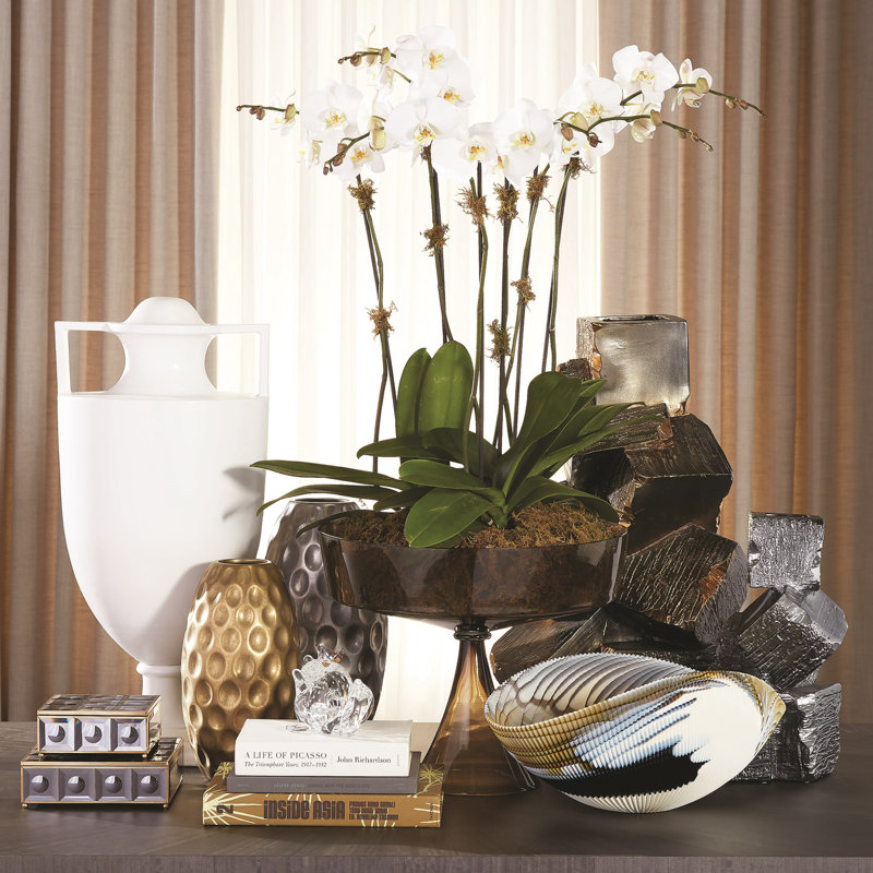 Pleated Glass Decorative Bowl, 8" H x 10" W x 17" D