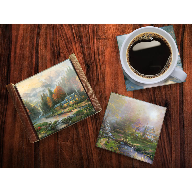 (Symboles) Ensemble de sous-verres en verre Starfire, Thomas Kinkade / Scènes de saisons