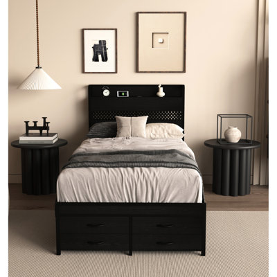 Black Metal Twin Bed With Storage And Frame - Long-lasting Bedroom Solution Size Stable Base Maximize Space Utilization