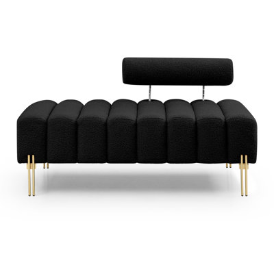 53.2" Width Modern End Of Bed Bench Sherpa Fabric Upholstered 2 Seater Sofa Couch Entryway Ottoman Bench Fuzzy Sofa Stool Footrest Window Bench With Gold Metal Legs For Bedroom Living Room,Black