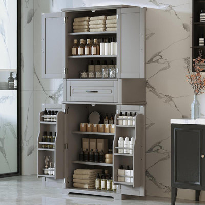 Bathroom Storage Cabinet With Multi-Functional Storage Space, Drawer With Slide Rails, Adjustable Shelf, Grey