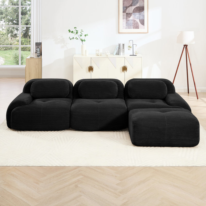 Canapé ergonomique en forme de L pour animaux de compagnie, modulaire, sans assemblage, en velours côtelé luxueux, extra-large et incurvé, avec assise en mousse haute densité de 32 mm et base antidérapante noire. Parfait pour la décoration intérieure.