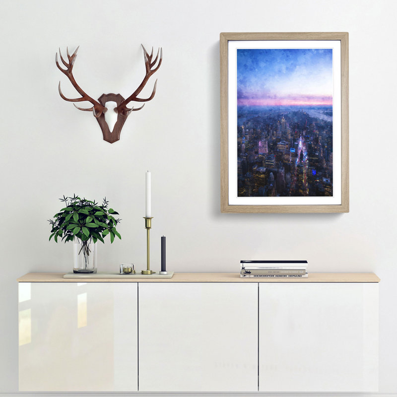 Sunset in Manhattan New York - Framed Print, 33cm H x 24cm W x 2cm D, Oak Framed