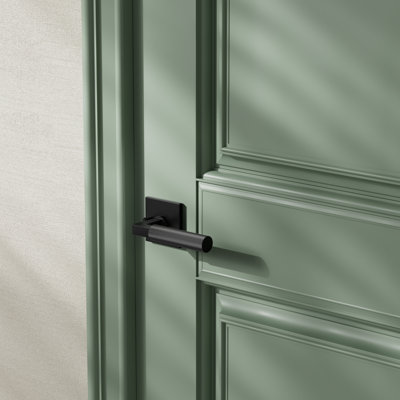 Mila Matte Black Modern Linear Bed/Bath Interior Door Handle with Square Rosette and Concealed Screws (Privacy)