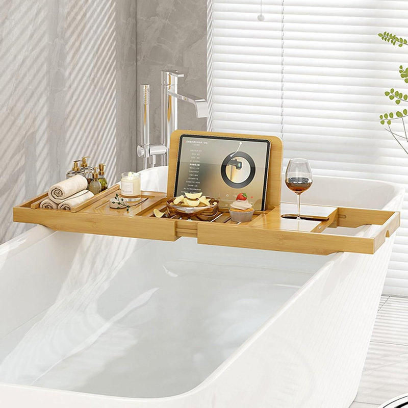 Plateau réglable en bambou pour baignoire, support pour baignoire multifonctionnel