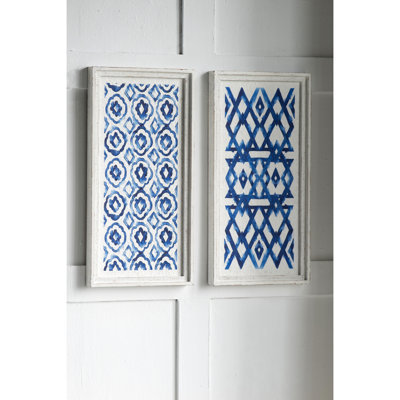 Of 2 Blue & White Modern Decorative Wall Art Sculptures, 12.5" X 24.5", Fascinating Decor For Home, 95% Fir, 5% Paper And Wall, Exquisite Patterns
