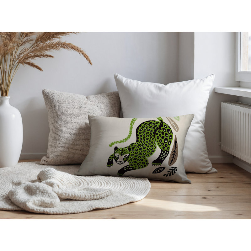 Coussin lombaire réversible intérieur / extérieur Gino Leopard, Rectangle H 14 po x l 20 po, Chartreuse