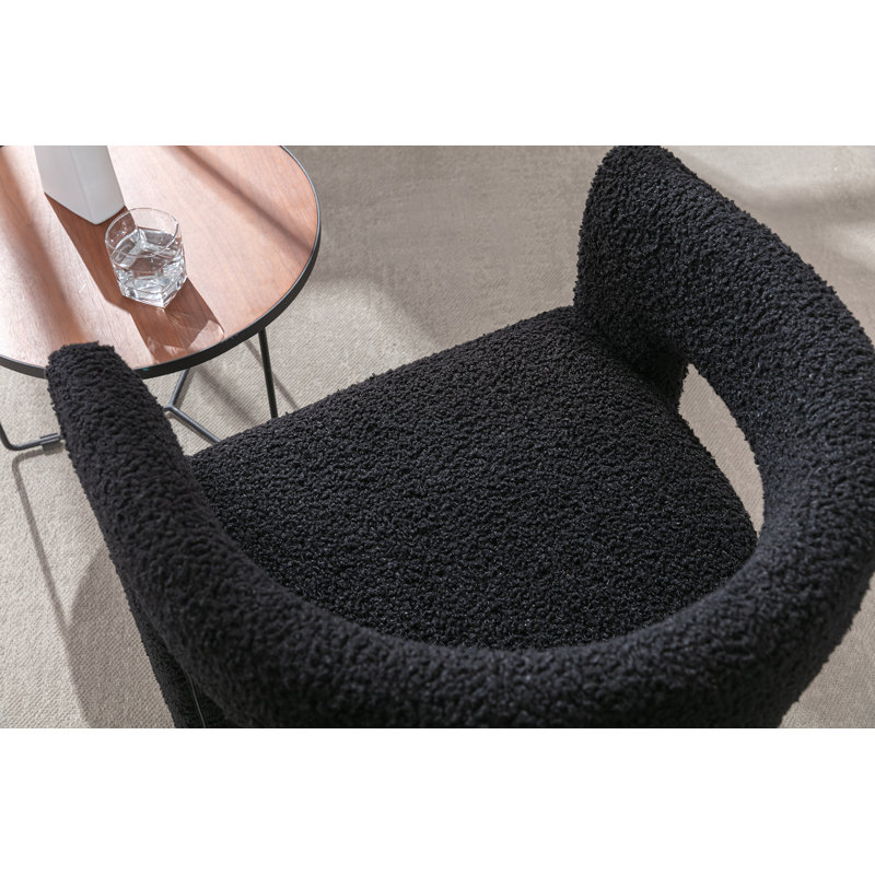 Modern Upholstered Barrel Dining Chairs, Black Sherpa