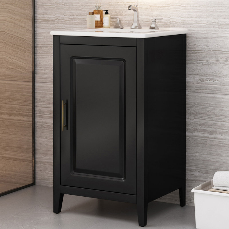 20.3'' Single Bathroom Vanity With Ceramic Top, Black