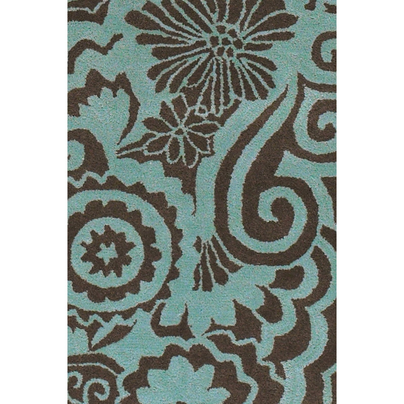 Mikilah Authentic Hand-Tufted Handcrafted Brown & Teal Blue Asymmetrical Floral Wool Area Rug, Rectangle 7'9" x 10'6"