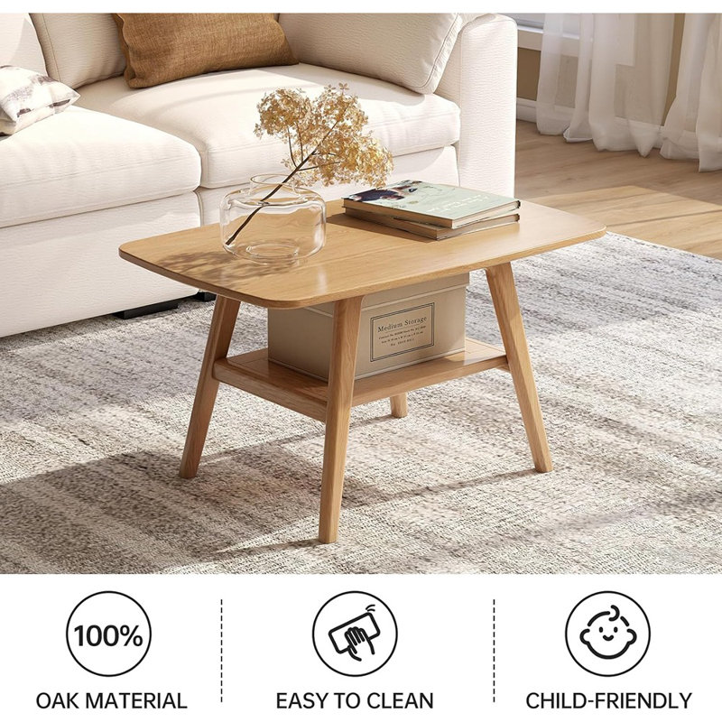 Table basse 100% chêne massif pour le salon, petite table ..., Naturel, H 17 po x L 47 po x l 22 po