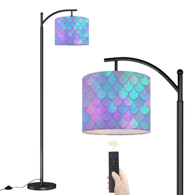 Lampe sur pied à arc avec abat-jour réglable Tuile sans couture à texture écaille de poisson bleue fraîche Peau de poisson Lampe sur pied animal marin 3 températures de couleur Lampe à mât haut avec interrupteur au pied