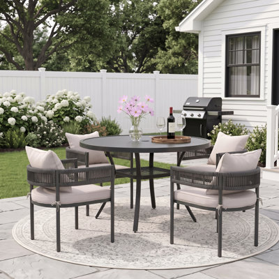 Holmstrom 4-Person Outdoor Round Patio Dining Set With Cushioned PE Wicker Chairs