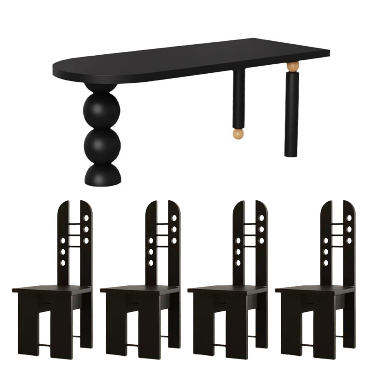 Sleek Surface Designs Modern Black Dining Table with Geometric Balls ...