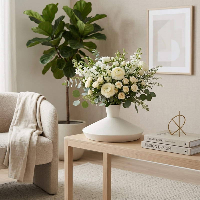 Vase décoratif en céramique avec motif floral texturé - Accent moderne pour la décoration intérieure