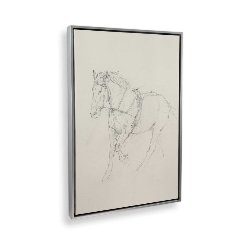 «Bridled Horse Courir croquis II» par Ethan Harper, reproduction d'art, H 40 po x l 30 po, Argent argent