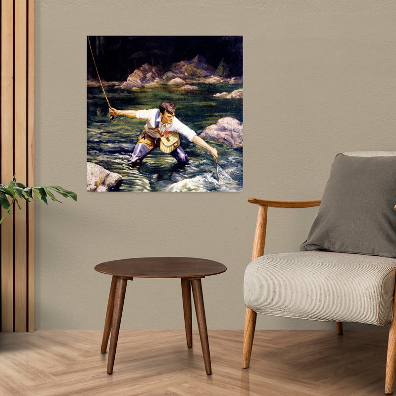 1920S Cover Sunday Magazine Landing The Trout Man Fishing In Stream Netting His Catch Classic Retro Vintage Bamboo Fish Fly Wall Art