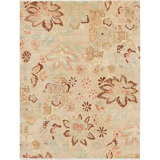 Wool Floral Area Rug in Sand