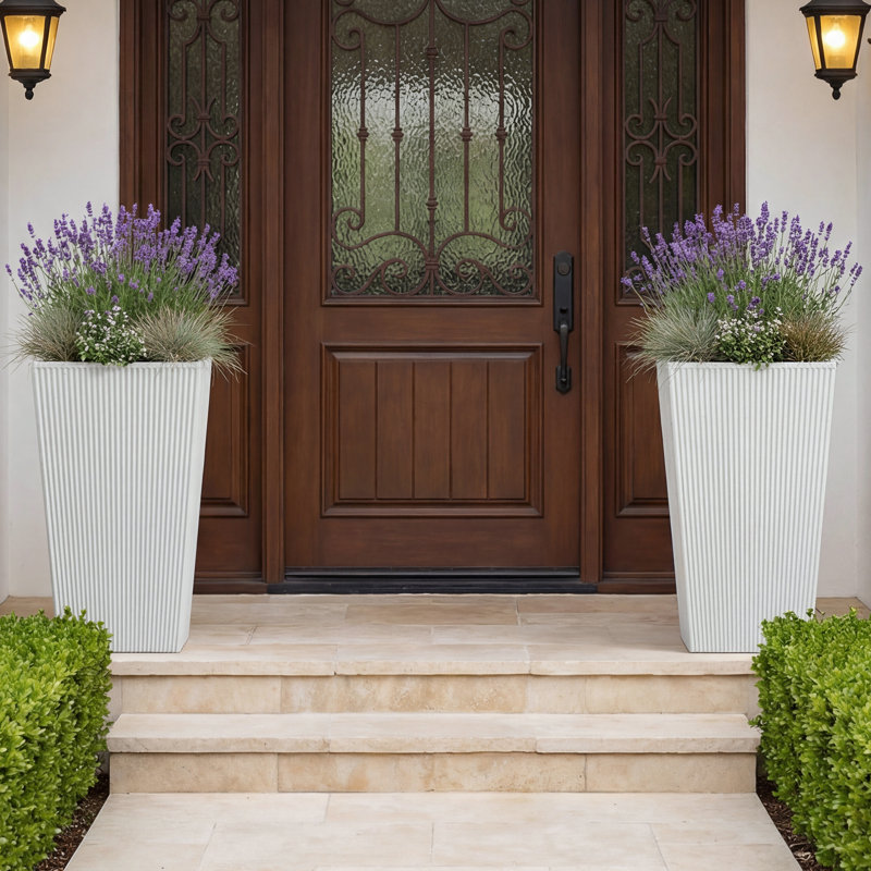 28.4-Inch Tall PE Fluted Tapered Planter Pot, White