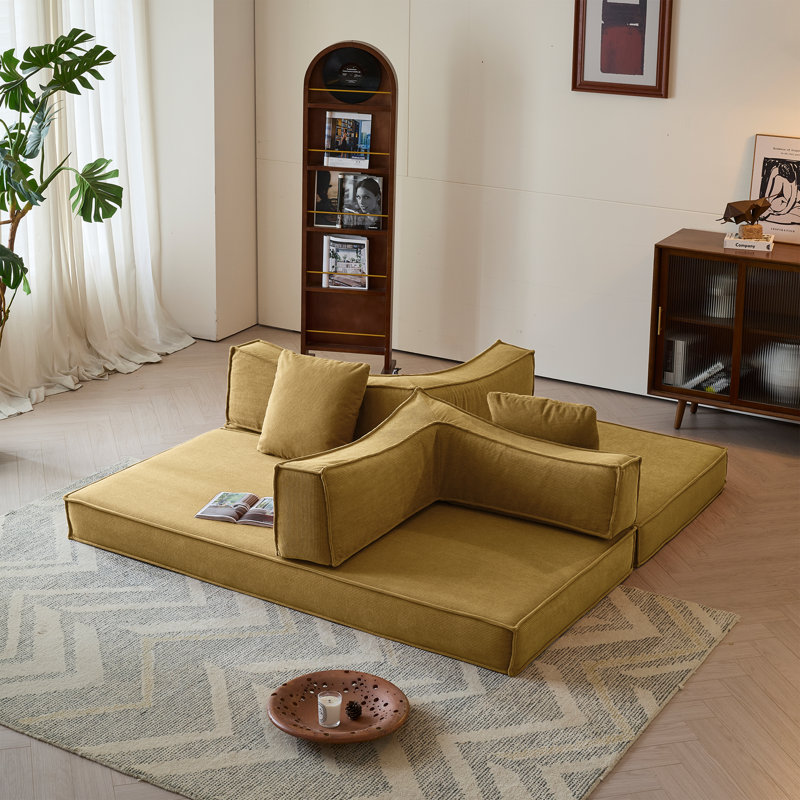 78.7'' Boneless Convertible Corduroy Sofa Bed,Upholstered Loveseat,Removable Washable Sleeper,with Stainless Steel Frame,Folding Mattress,Compression Foam For Living Room Small Spaces