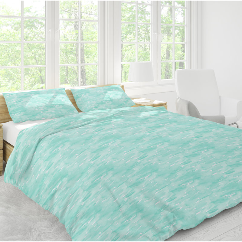 Sateen Abstract Duvet Cover, Full/Queen Duvet Cover + 2 Shams, Turquoise