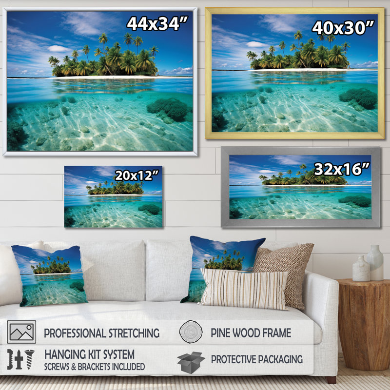 Photo de plage, évasion tropicale V - plage, art mural, H 30 po x l 40 po x P 1,5 po, Cadre flottant brun