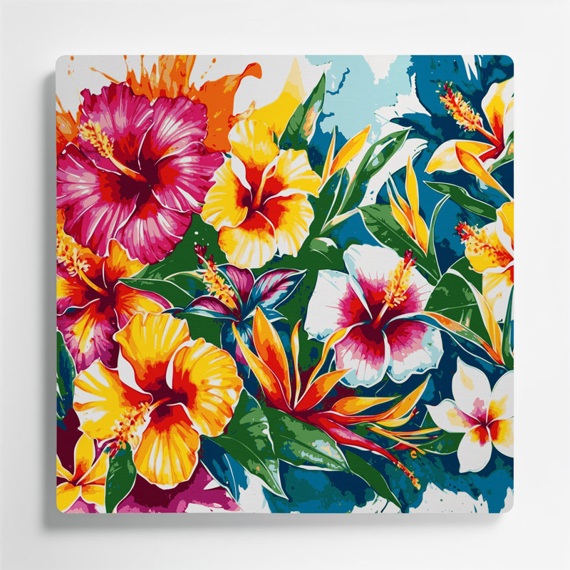 «Hawaiian Flower Brights», art mural en métal beige, H 8 po x l 8 po