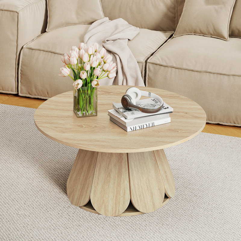 Table basse ronde avec base en forme de pétale, Naturel