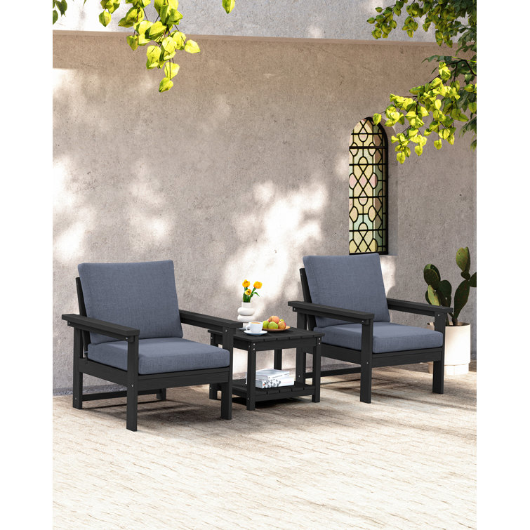 Reata HDPE 2-Person Conversation Set With Double-Tier Side Table and Cusions