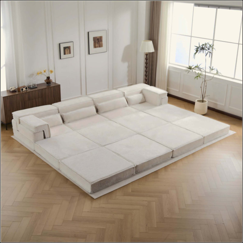 Canapé à compression Mahjong, canapé-lit convertible au sol, canapé modulaire modulaire désossé DIY, aucun assemblage requis, tissu polaire circulaire, surdimensionné à 4 places avec 2 repose-pieds