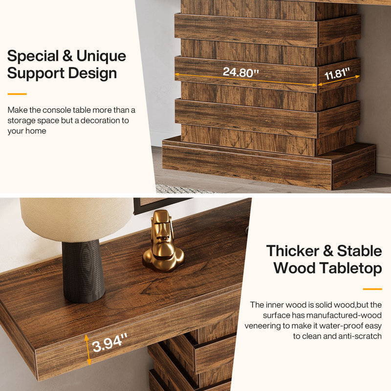 Rustic Brown 63-Inch Wooden Console Table with Storage