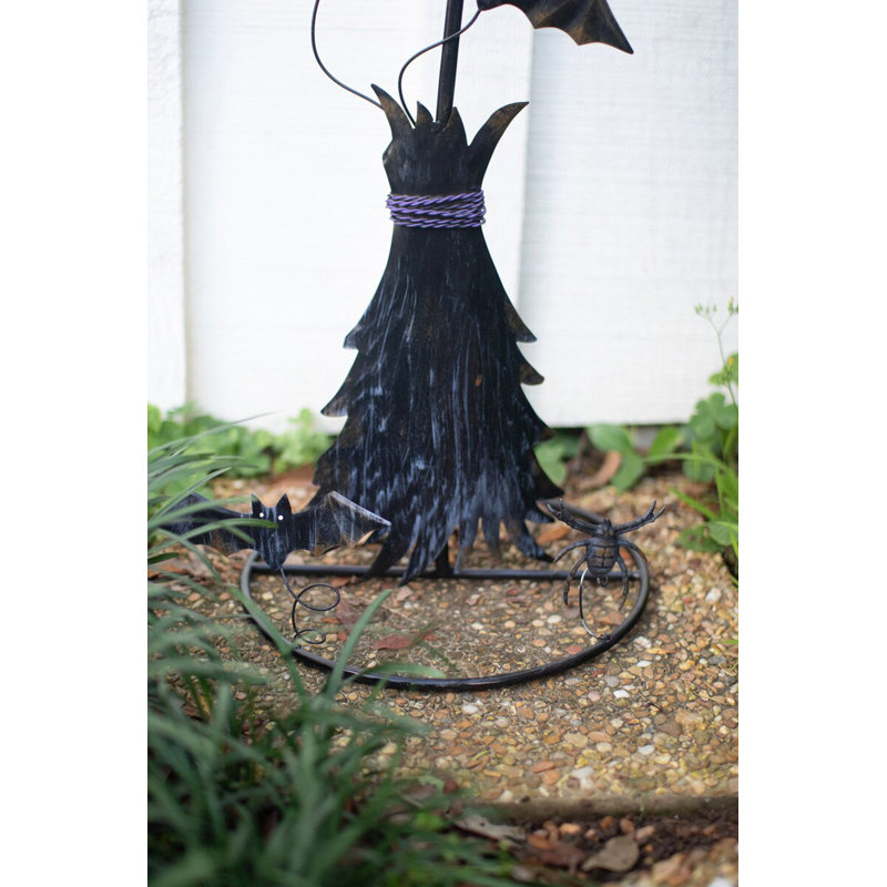  Painted Metal Halloween Witch Hat with Bats Candy Holder – Spooky Yard Decor