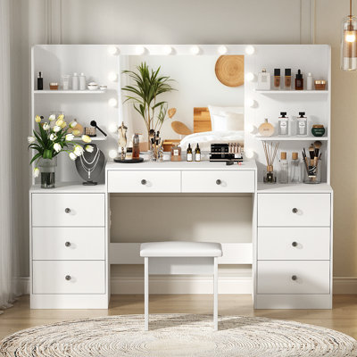 Greyden Zeibak Large Makeup Vanity With 8 Drawers, 14 Lighted Bulbs And Spacious Storage Space