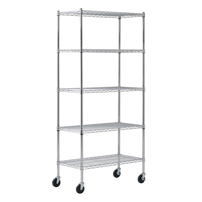 Chrome 5-Tier Adjustable Mobile Wire Shelving Unit