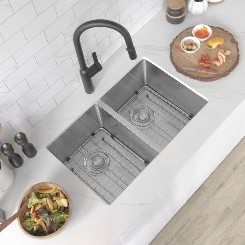 Styluxe Stylish Topaz Undermount 28" Double-Bowl Stainless Steel Kitchen Sink