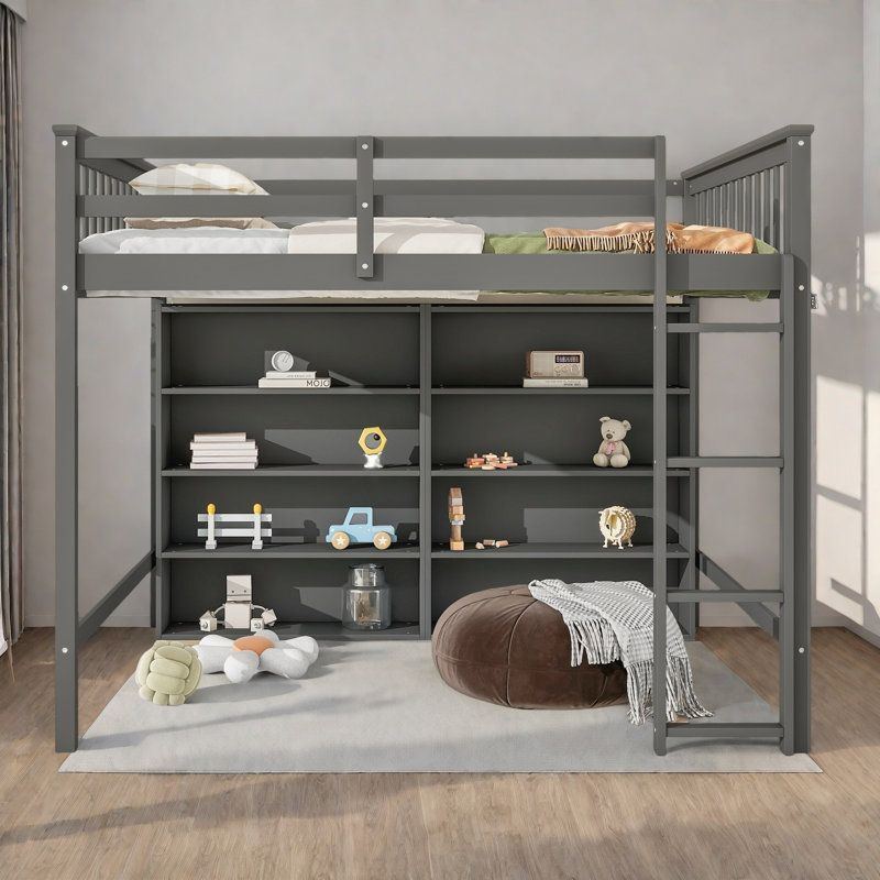 Lit mezzanine pour enfants Imberly, Gris antique , Double