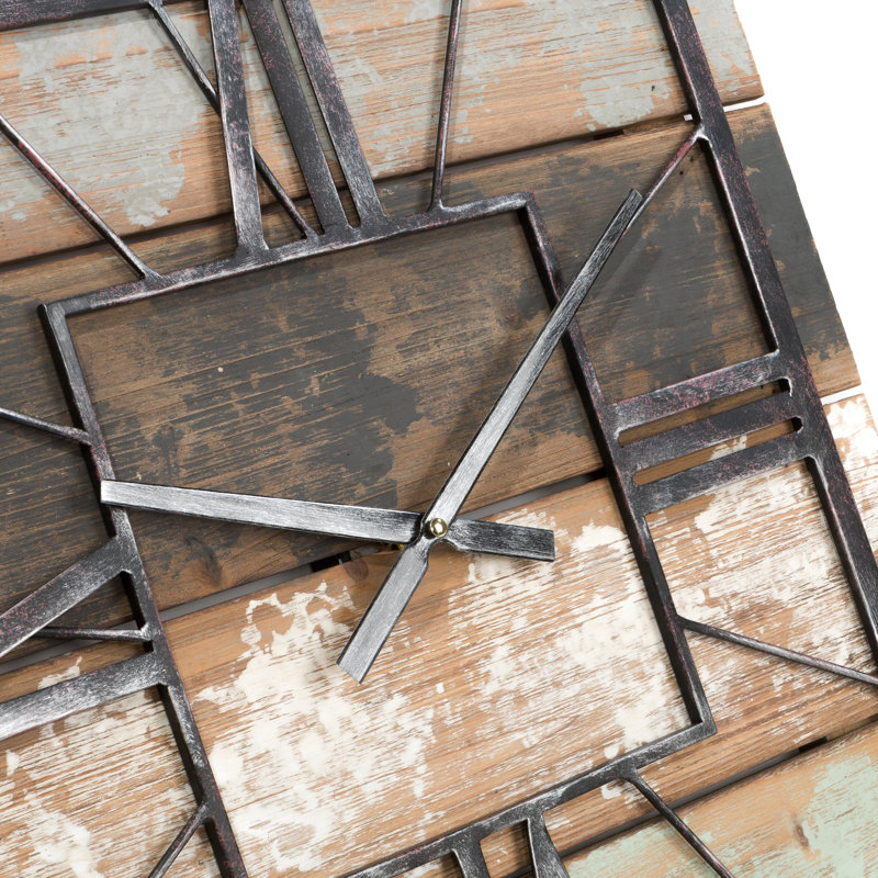 Horloge murale carré en panneau de bois de style campagnard Weston, Moyen