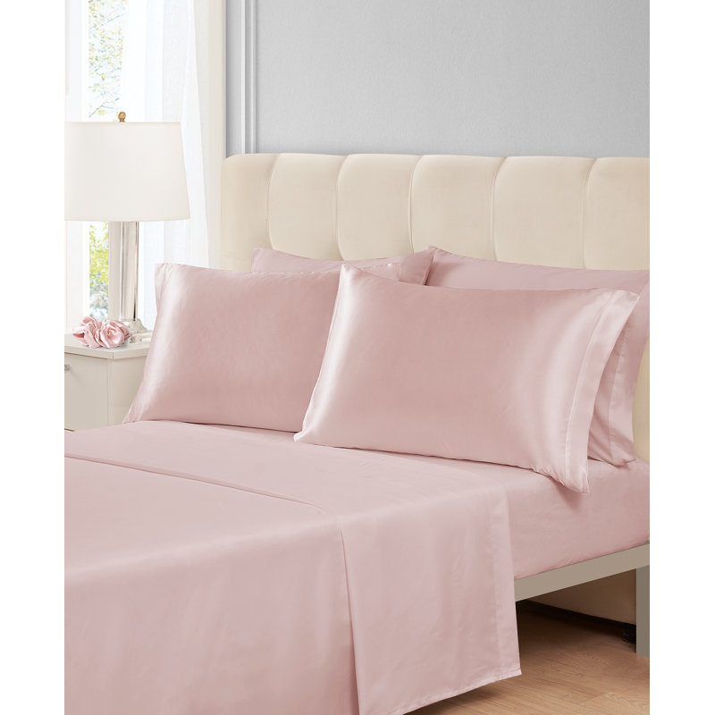 Ensemble de draps 5 pièces avec accessoires en satin simple, Rougir