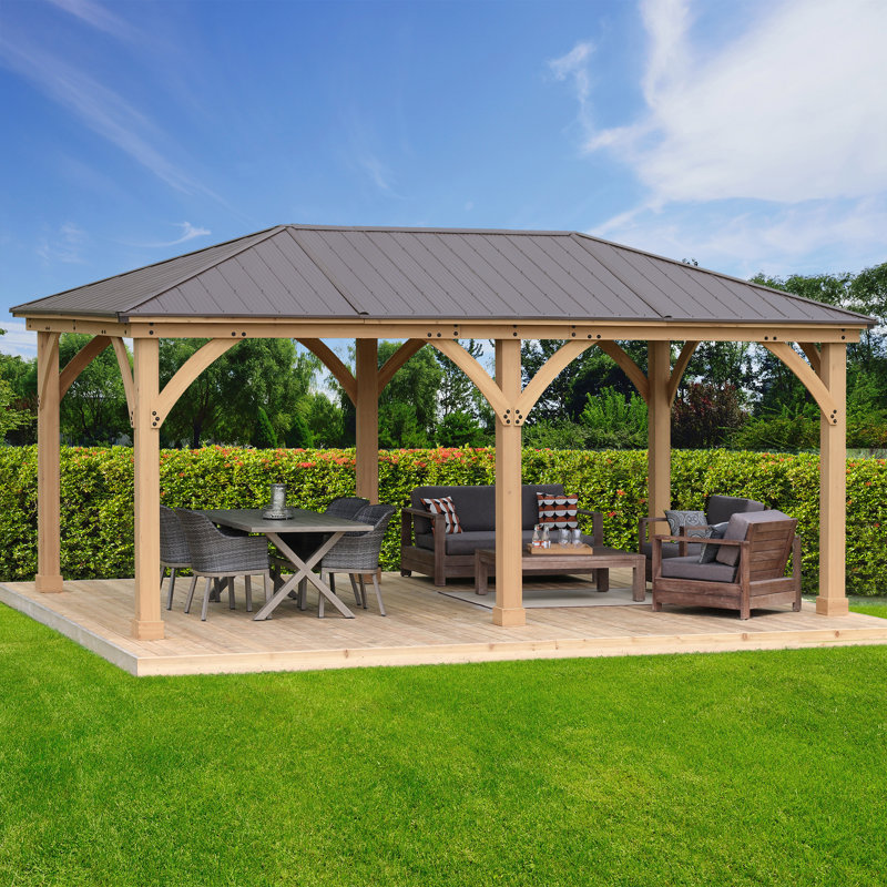 Meridian 12' x 20' Cedar Patio Gazebo with Brown Aluminum Roof