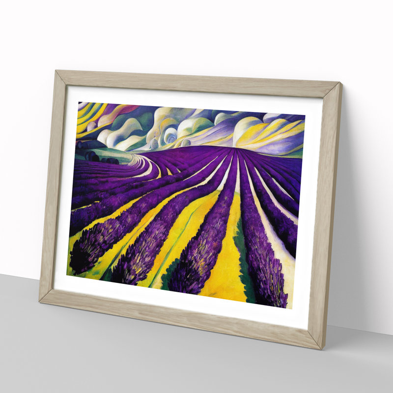 XH1022-8641X Superb Lavender Flower Field - Single Picture Frame Painting, 46cm H x 64cm W x 2cm D, Oak