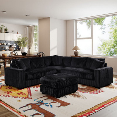 99" W Modular Sectional Sofa 4-Piece Corduroy Deep Seat Couch With Corner & 35" Wide Cloud Movable Ottoman