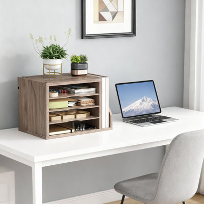 Wooden Desktop File Organizer With 3 Adjustable Shelves, Mail And Paper Sorter For Office And Home, Efficient Document Holder For Envelopes, Magazines, And Office Supplies