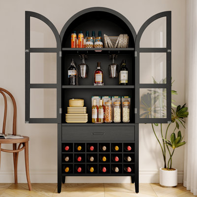 Armoire bar 71 "avec support à vin amovible, armoire de rangement, bibliothèque de style maison de campagne 71"