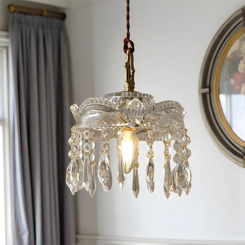 Crystal Glass Pendant Light Hanging Ceiling Lamp In Crown Design