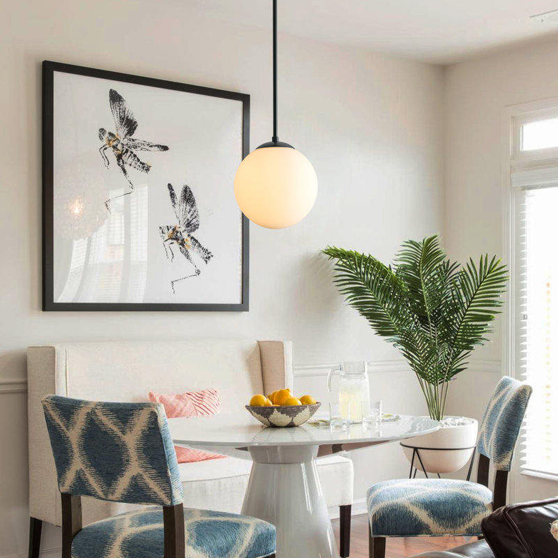 1 - Light Single Globe Schoolhouse Pendant Kitchen Island Pendant with 9.84" Glass Shade, Matte Black, 10.79" H x 9.84" W