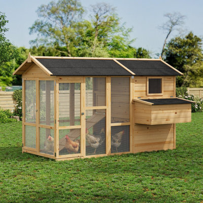 Cage à poules pour 4 à 6 poules en cage avec cage, rampe, nichoir, clôture grillagée et toit en asphalte imperméable (80 po x 35 po x 54 po)