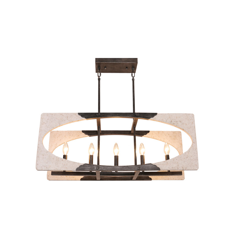 Lustre rectangulaire simple à cinq lampes Doorvale, Beige / brun