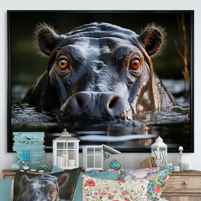 Hippopotamus Portrait Monochrome - Animals Canvas Art Print